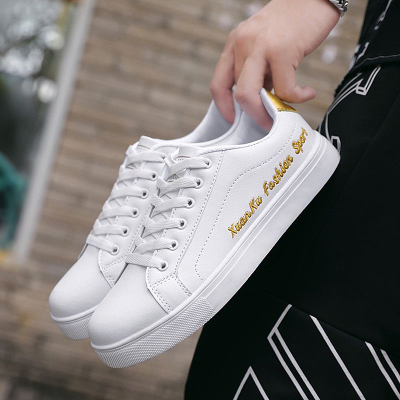 Men's casual PU artificial leather shoes Boys white sports shoes fashion running shoes driving shoes students single shoes athletic skateboarding shoes sneakers