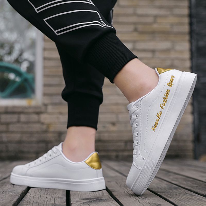 Men's casual PU artificial leather shoes Boys white sports shoes fashion running shoes driving shoes students single shoes athletic skateboarding shoes sneakers