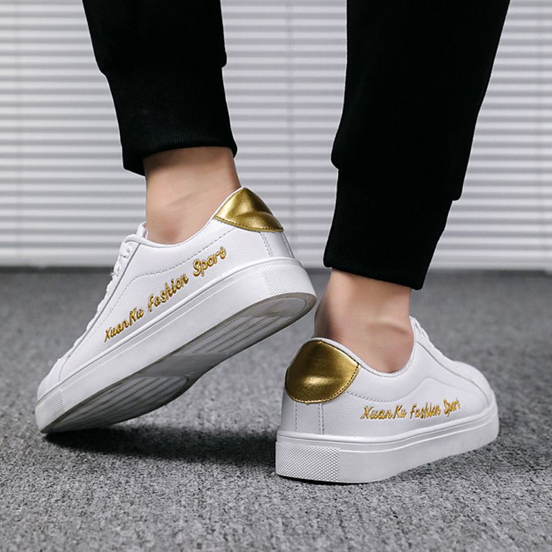 Men's casual PU artificial leather shoes Boys white sports shoes fashion running shoes driving shoes students single shoes athletic skateboarding shoes sneakers