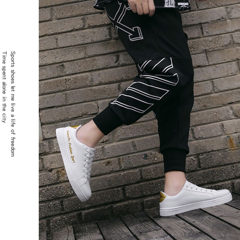 Men's casual PU artificial leather shoes Boys white sports shoes fashion running shoes driving shoes students single shoes athletic skateboarding shoes sneakers