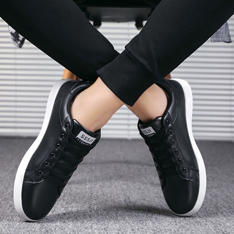 Men's casual PU artificial leather shoes fashion running shoes driving shoes students single shoes athletic women's skateboarding shoes sneakers Boys white sports shoes