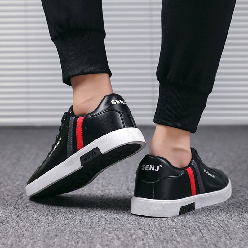 Men's casual PU artificial leather shoes fashion running shoes driving shoes students single shoes athletic women's skateboarding shoes sneakers Boys white sports shoes