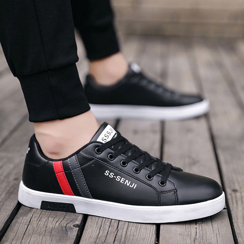Men's casual PU artificial leather shoes fashion running shoes driving shoes students single shoes athletic women's skateboarding shoes sneakers Boys white sports shoes