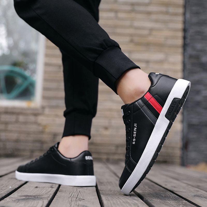 Men's casual PU artificial leather shoes fashion running shoes driving shoes students single shoes athletic women's skateboarding shoes sneakers Boys white sports shoes