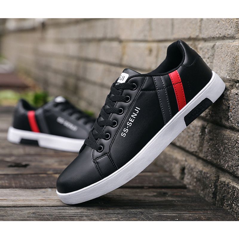 Men's casual PU artificial leather shoes fashion running shoes driving shoes students single shoes athletic women's skateboarding shoes sneakers Boys white sports shoes