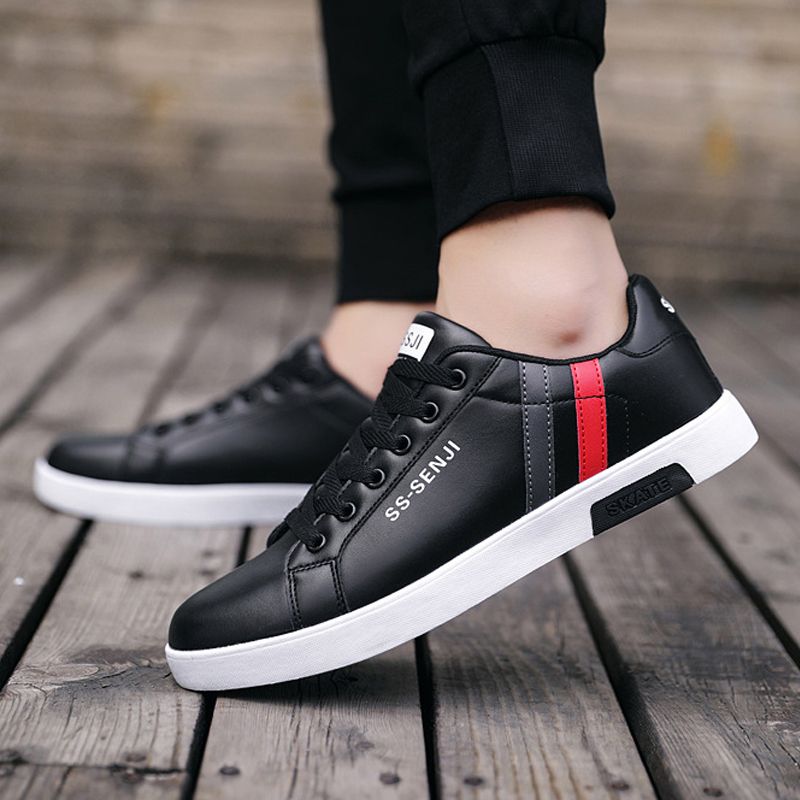 Men's casual PU artificial leather shoes fashion running shoes driving shoes students single shoes athletic women's skateboarding shoes sneakers Boys white sports shoes