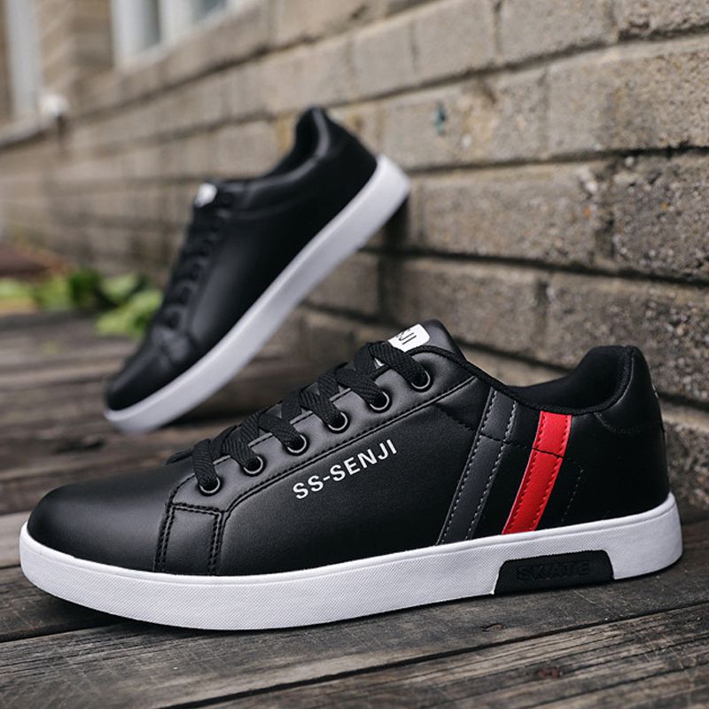 Men's casual PU artificial leather shoes fashion running shoes driving shoes students single shoes athletic women's skateboarding shoes sneakers Boys white sports shoes