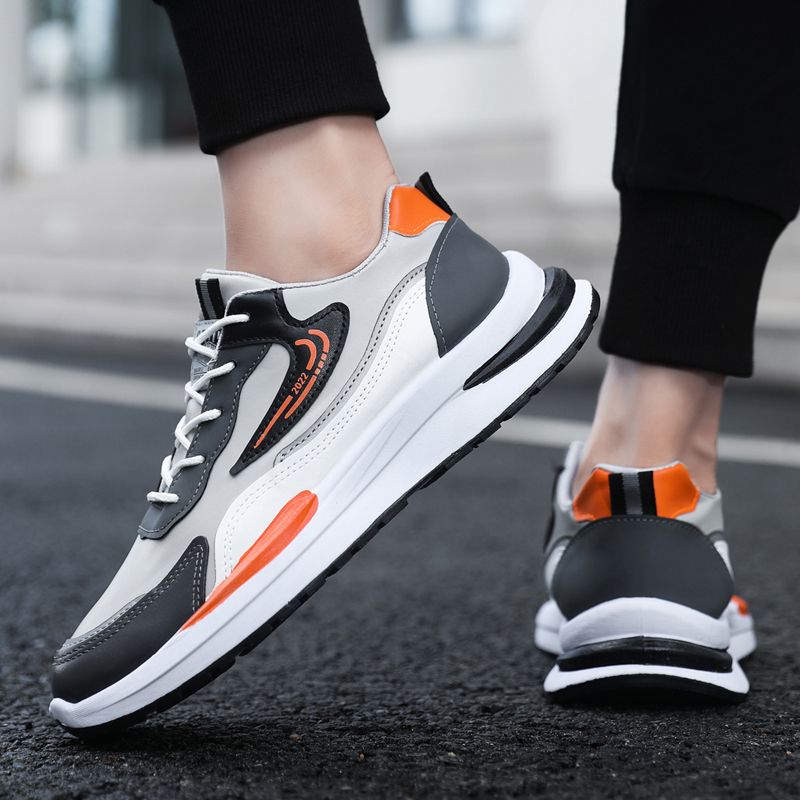 Size 41-45 Men's PU artificial leather fashion sneakers outdoor sports shoes students running shoes Boys walking shoes athletic driving shoes