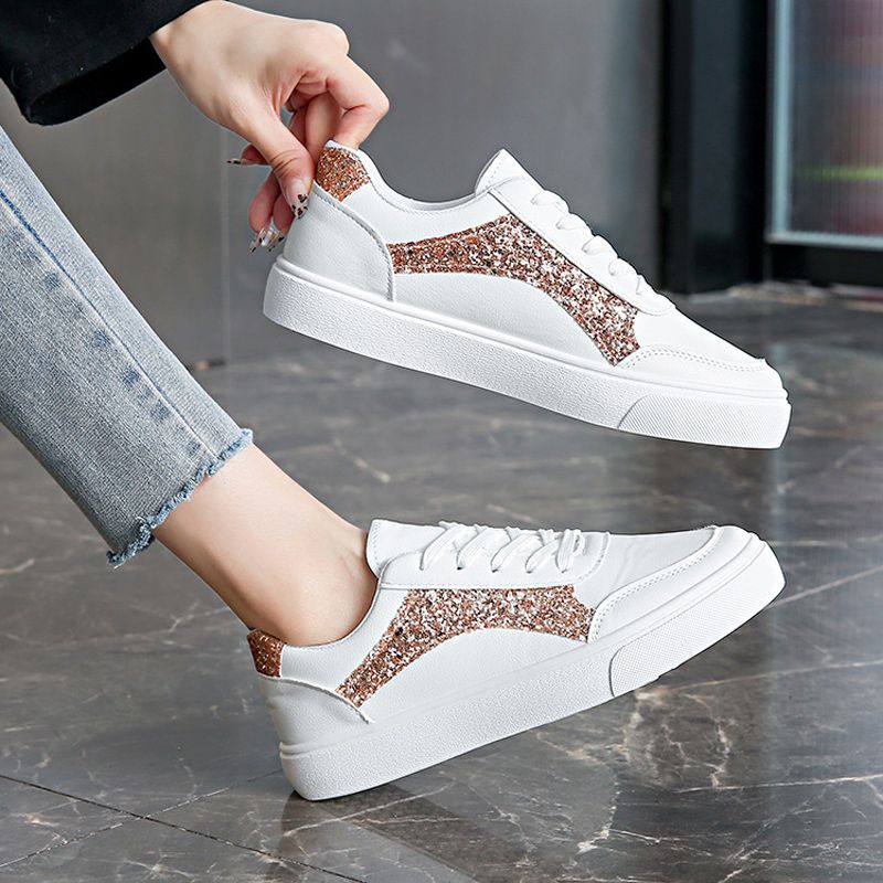 Size 38-41 Women's PU artificial leather white shoes ladies fashion sports athletic students running sneakers girls flat casual lace-up board shoes