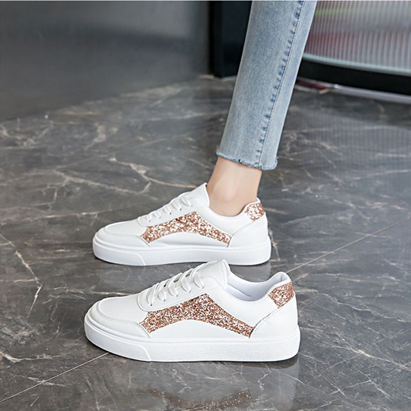 Size 38-41 Women's PU artificial leather white shoes ladies fashion sports athletic students running sneakers girls flat casual lace-up board shoes