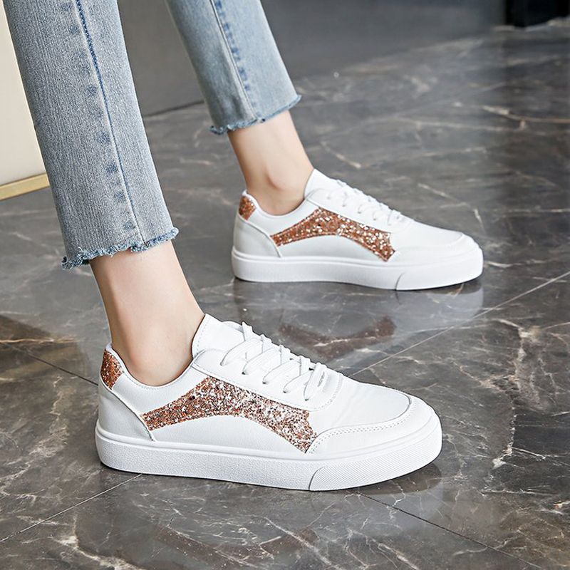 Size 38-41 Women's PU artificial leather white shoes ladies fashion sports athletic students running sneakers girls flat casual lace-up board shoes