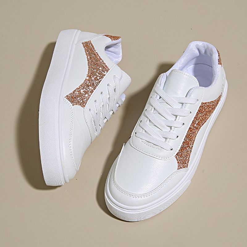Size 38-41 Women's PU artificial leather white shoes ladies fashion sports athletic students running sneakers girls flat casual lace-up board shoes