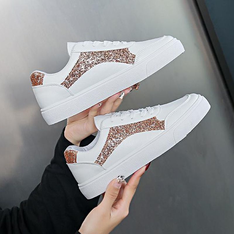 Size 38-41 Women's PU artificial leather white shoes ladies fashion sports athletic students running sneakers girls flat casual lace-up board shoes