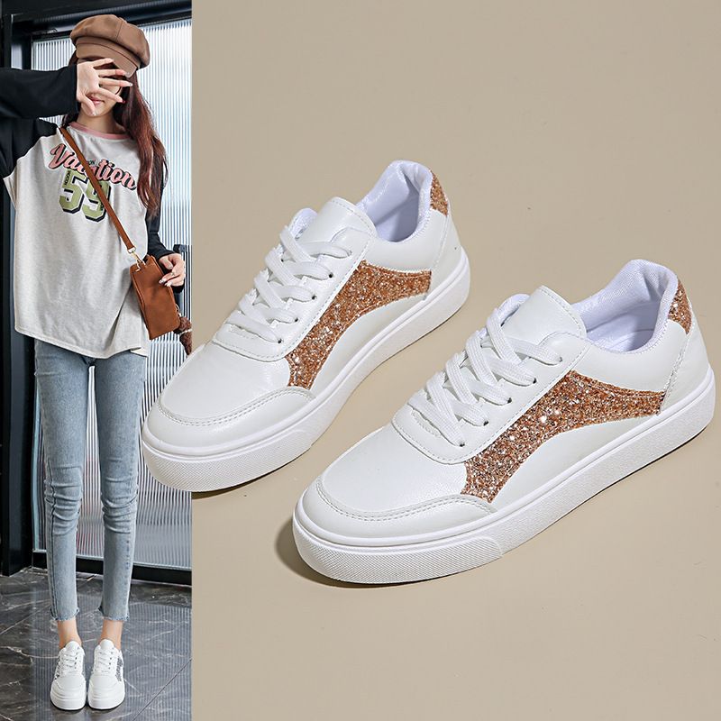 Size 38-41 Women's PU artificial leather white shoes ladies fashion sports athletic students running sneakers girls flat casual lace-up board shoes