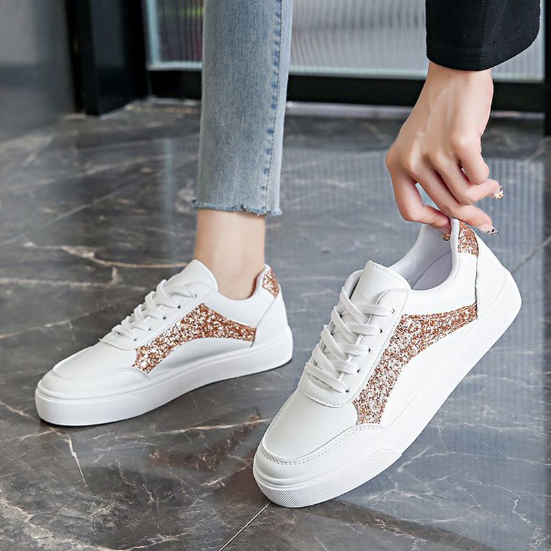 Size 38-41 Women's PU artificial leather white shoes ladies fashion sports athletic students running sneakers girls flat casual lace-up board shoes