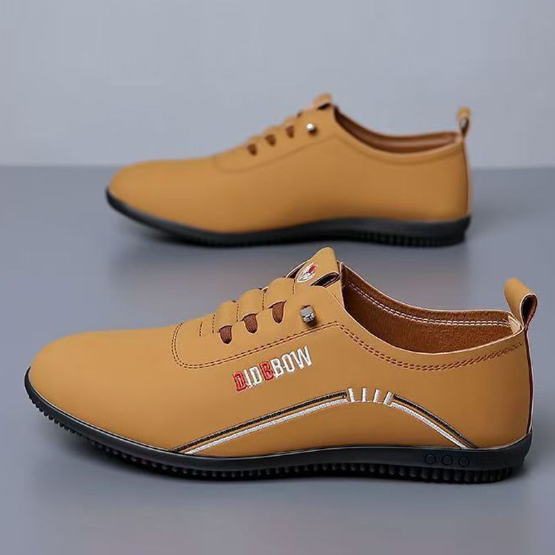 Size 41-44 men's light brown PU Artificial leather shoes business casual shoes boys work shoes students Oxfords walking shoes Daddy single shoes