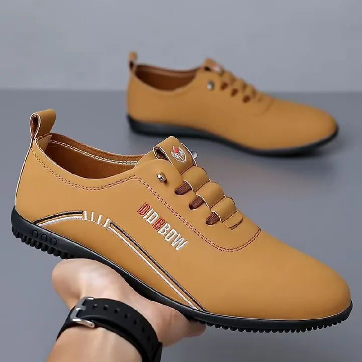 Size 41-44 men's light brown PU Artificial leather shoes business casual shoes boys work shoes students Oxfords walking shoes Daddy single shoes