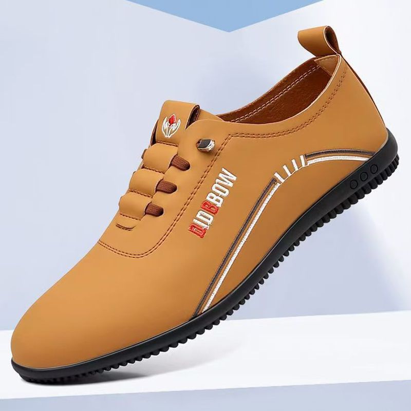 Size 41-44 men's light brown PU Artificial leather shoes business casual shoes boys work shoes students Oxfords walking shoes Daddy single shoes