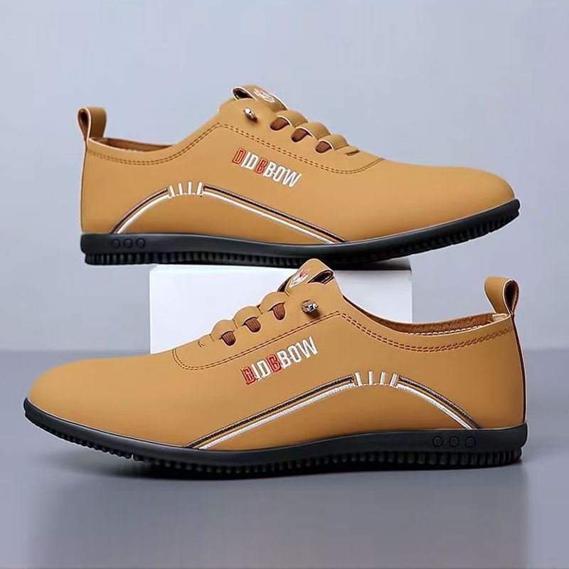 Size 41-44 men's light brown PU Artificial leather shoes business casual shoes boys work shoes students Oxfords walking shoes Daddy single shoes