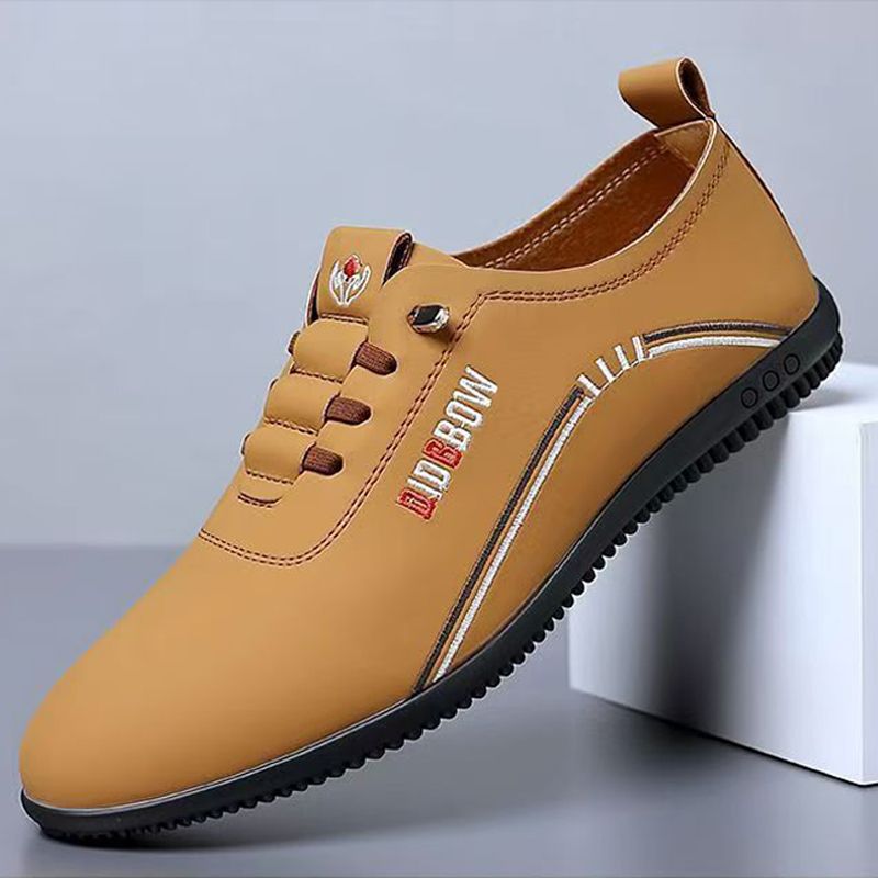 Size 41-44 men's light brown PU Artificial leather shoes business casual shoes boys work shoes students Oxfords walking shoes Daddy single shoes