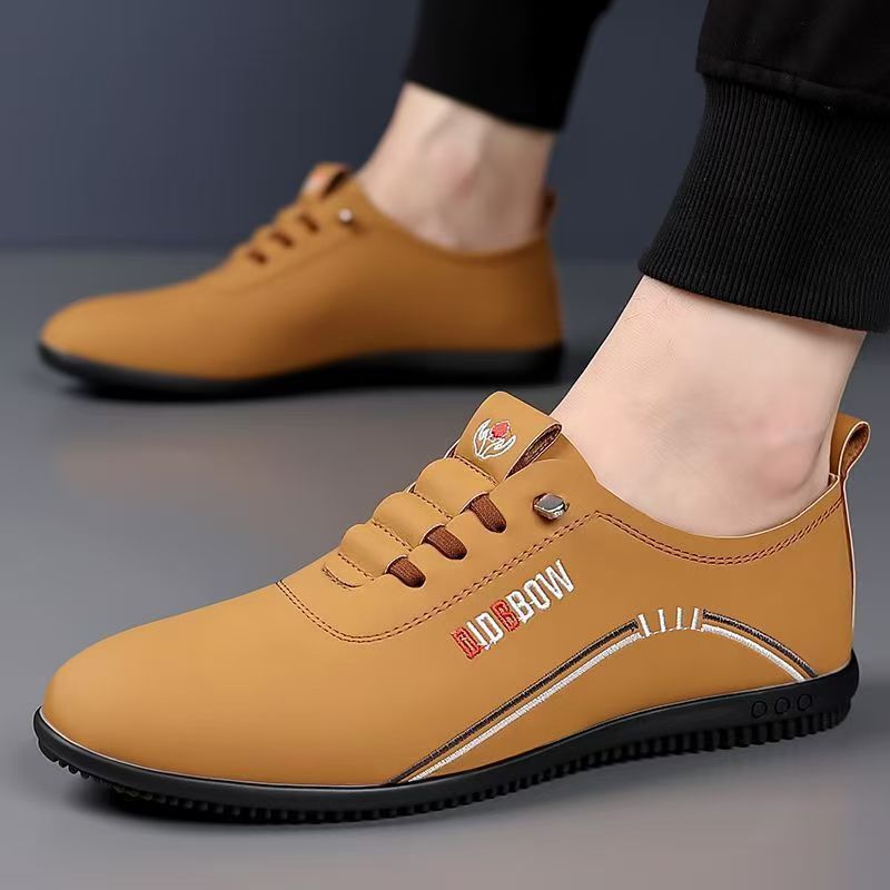 Size 41-44 men's light brown PU Artificial leather shoes business casual shoes boys work shoes students Oxfords walking shoes Daddy single shoes