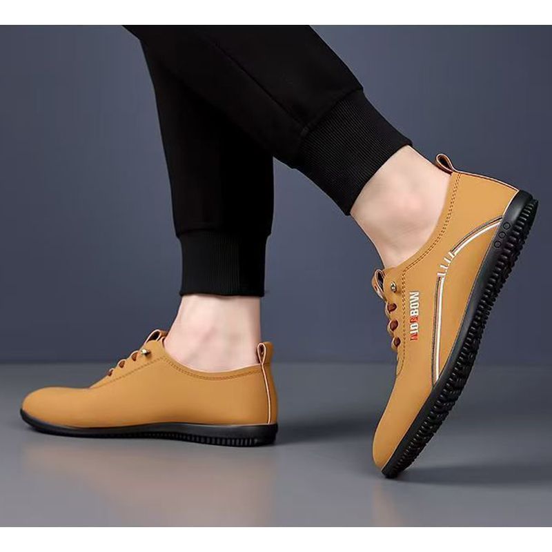 Size 41-44 men's light brown PU Artificial leather shoes business casual shoes boys work shoes students Oxfords walking shoes Daddy single shoes