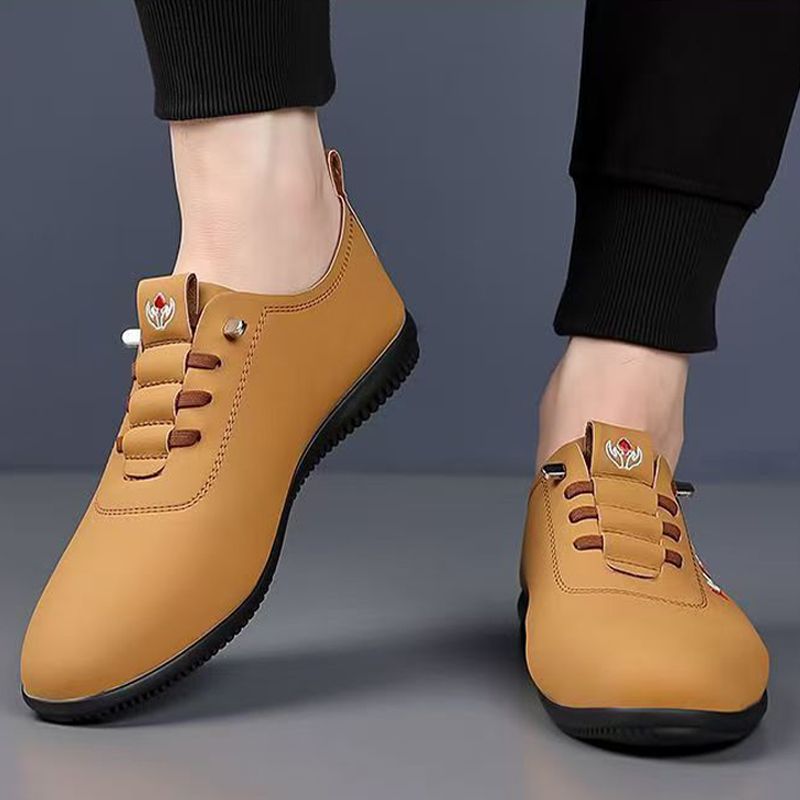 Size 41-44 men's light brown PU Artificial leather shoes business casual shoes boys work shoes students Oxfords walking shoes Daddy single shoes