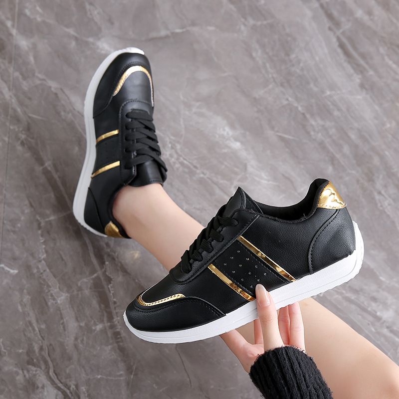 Size 38-42 women's PU artificial leather shoes students black shoes ladies running shoes girls board shoes athletic flat fashion casual sports shoes