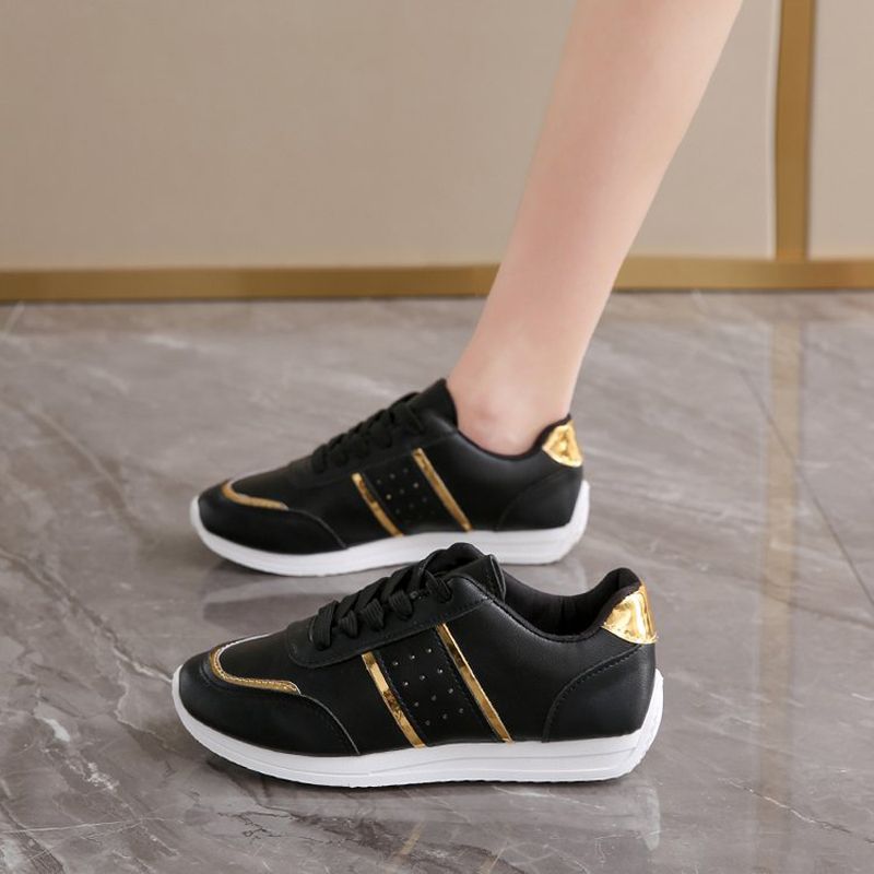 Size 38-42 women's PU artificial leather shoes students black shoes ladies running shoes girls board shoes athletic flat fashion casual sports shoes