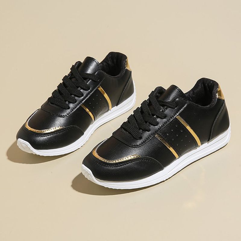 Size 38-42 women's PU artificial leather shoes students black shoes ladies running shoes girls board shoes athletic flat fashion casual sports shoes