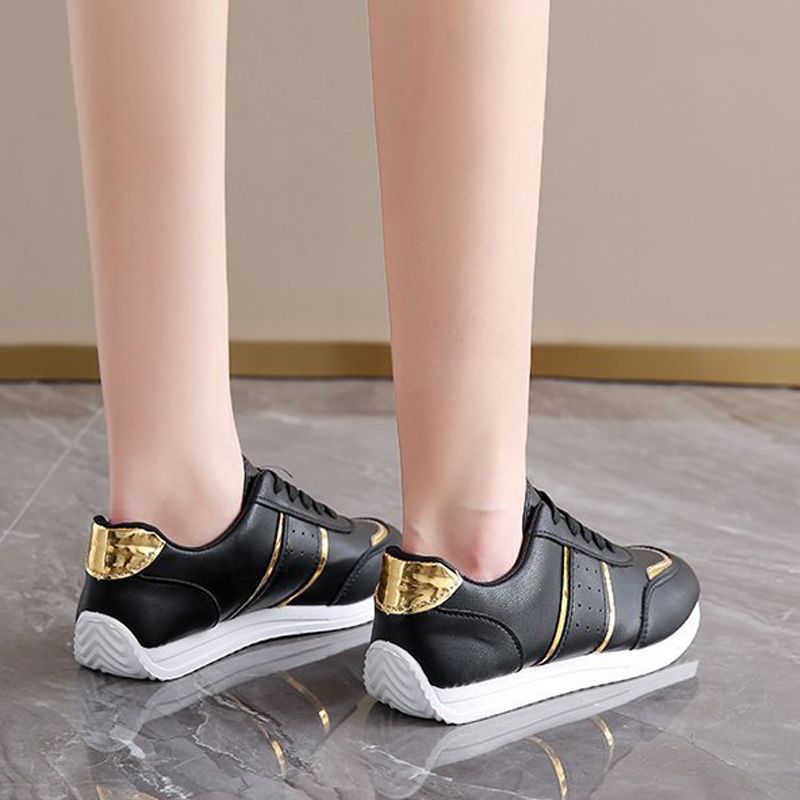 Size 38-42 women's PU artificial leather shoes students black shoes ladies running shoes girls board shoes athletic flat fashion casual sports shoes