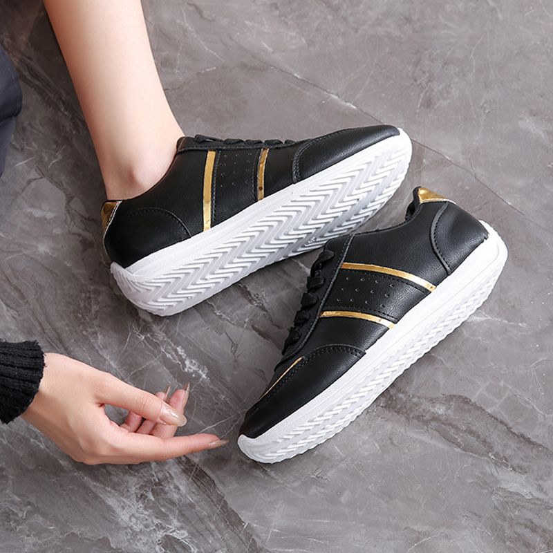 Size 38-42 women's PU artificial leather shoes students black shoes ladies running shoes girls board shoes athletic flat fashion casual sports shoes
