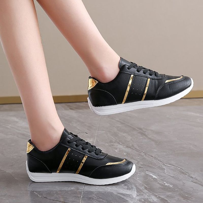 Size 38-42 women's PU artificial leather shoes students black shoes ladies running shoes girls board shoes athletic flat fashion casual sports shoes