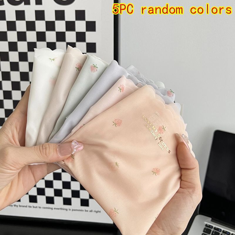 5PC women's strawberry Ice silk panties girls ultra thin underwear ladies seamless quick-drying students cotton crotch antibacterial mid-waist briefs