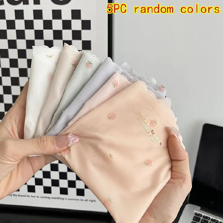 5PC women's strawberry Ice silk panties girls ultra thin underwear ladies seamless quick-drying students cotton crotch antibacterial mid-waist briefs