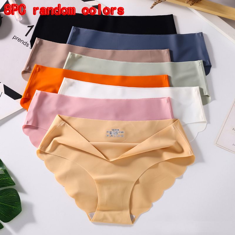 8PC colors random women's seamless ice silk panties soft thin light briefs ladies cotton crotch lingerie  comfy invisible briefs girls quick drying underwear