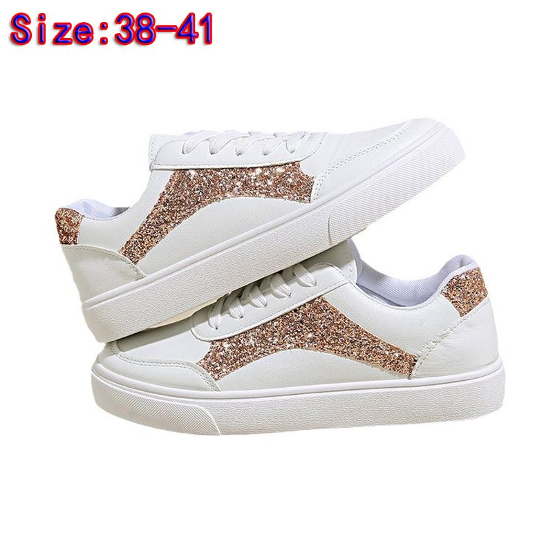 Size 38-41 Women's PU artificial leather white shoes ladies fashion sports athletic students running sneakers girls flat casual lace-up board shoes