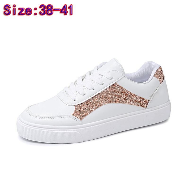 Size 38-41 Women's PU artificial leather white shoes ladies fashion sports athletic students running sneakers girls flat casual lace-up board shoes