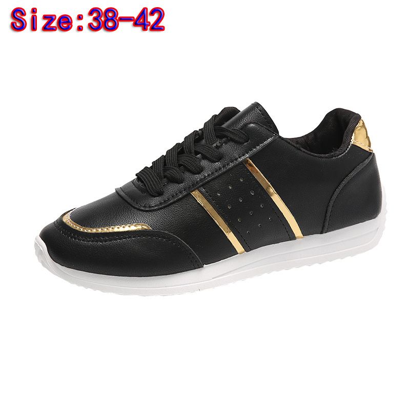 Size 38-42 women's PU artificial leather shoes students black shoes ladies running shoes girls board shoes athletic flat fashion casual sports shoes