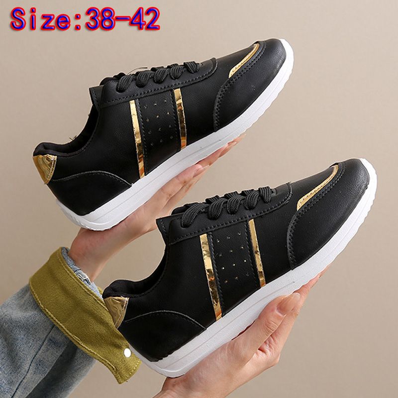 Size 38-42 women's PU artificial leather shoes students black shoes ladies running shoes girls board shoes athletic flat fashion casual sports shoes