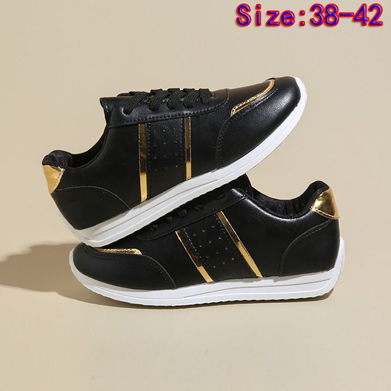 Size 38-42 women's PU artificial leather shoes students black shoes ladies running shoes girls board shoes athletic flat fashion casual sports shoes