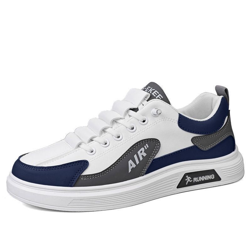 Size 41-44 Men's casual PU artificial leather running shoes sneakers boys sports driving shoes students single shoes athletic skateboarding shoes white+  blue+  grey