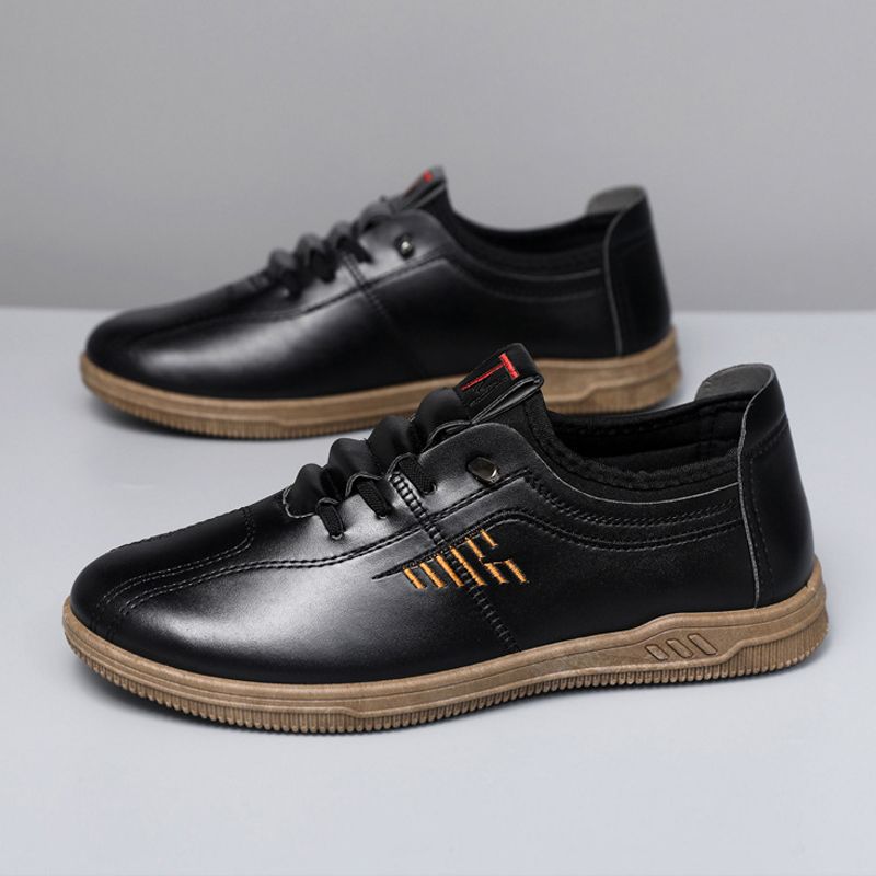 Thor Size 41-44 Men's PU Leather shoes boys fashion single shoes students soft artificial leather driving shoes Daddy business shoes non-slip shoes  black