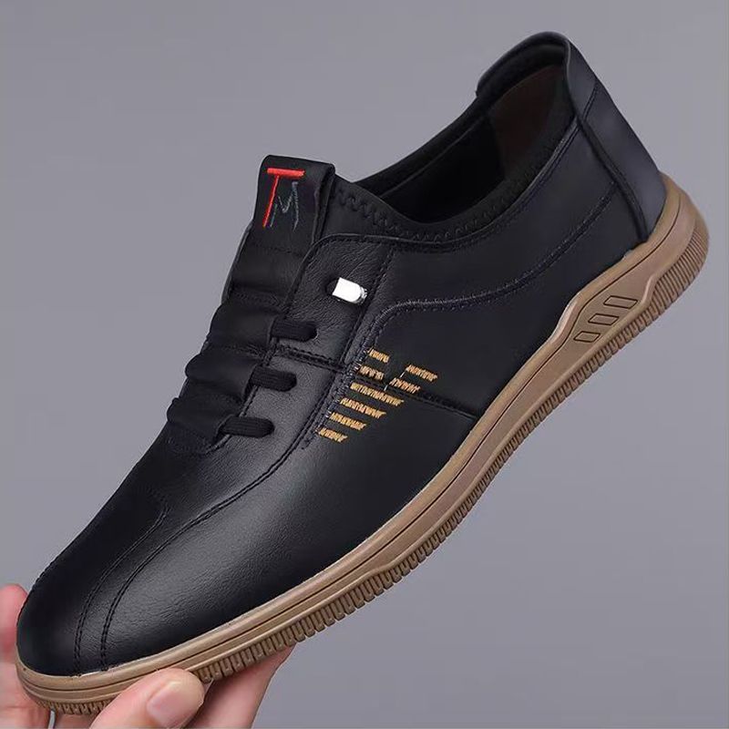 Thor Size 41-44 Men's PU Leather shoes boys fashion single shoes students soft artificial leather driving shoes Daddy business shoes non-slip shoes  black