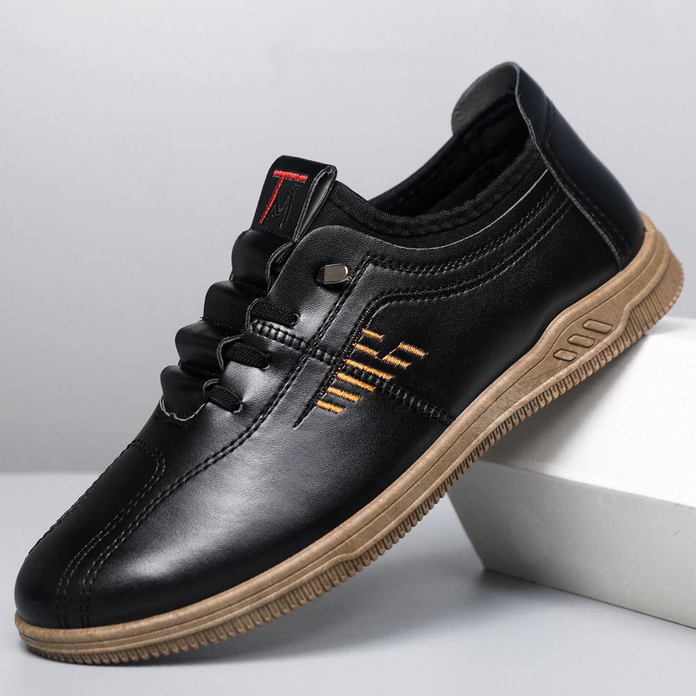 Thor Size 41-44 Men's PU Leather shoes boys fashion single shoes students soft artificial leather driving shoes Daddy business shoes non-slip shoes  black