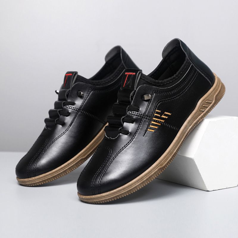 Thor Size 41-44 Men's PU Leather shoes boys fashion single shoes students soft artificial leather driving shoes Daddy business shoes non-slip shoes  black