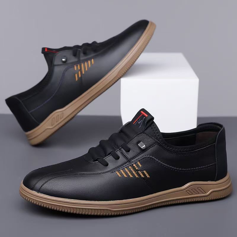 Thor Size 41-44 Men's PU Leather shoes boys fashion single shoes students soft artificial leather driving shoes Daddy business shoes non-slip shoes  black