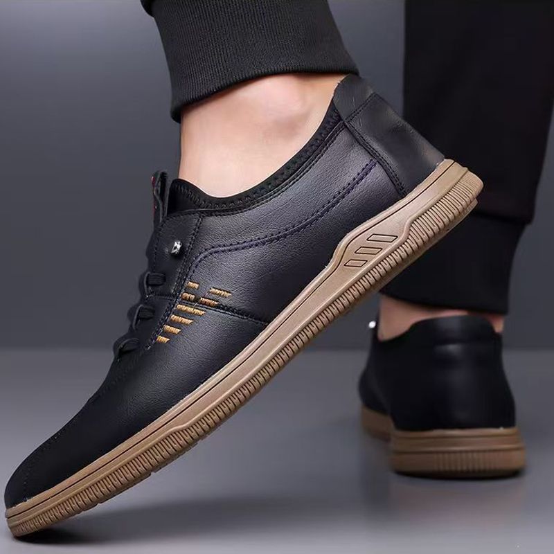 Thor Size 41-44 Men's PU Leather shoes boys fashion single shoes students soft artificial leather driving shoes Daddy business shoes non-slip shoes  black