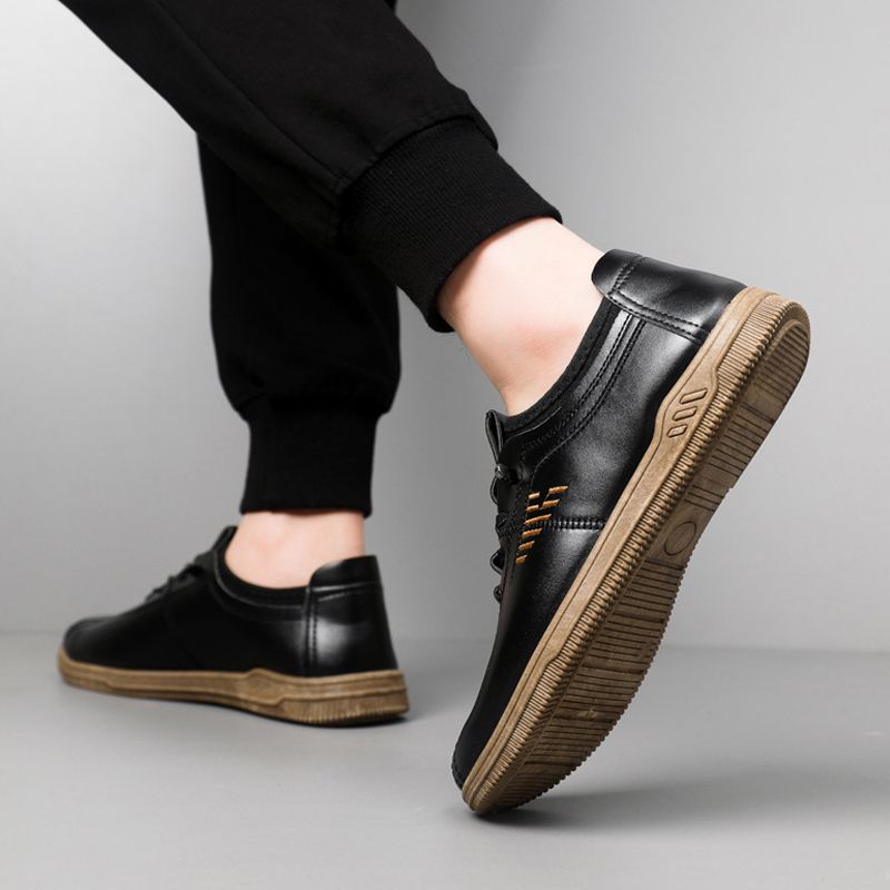 Thor Size 41-44 Men's PU Leather shoes boys fashion single shoes students soft artificial leather driving shoes Daddy business shoes non-slip shoes  black