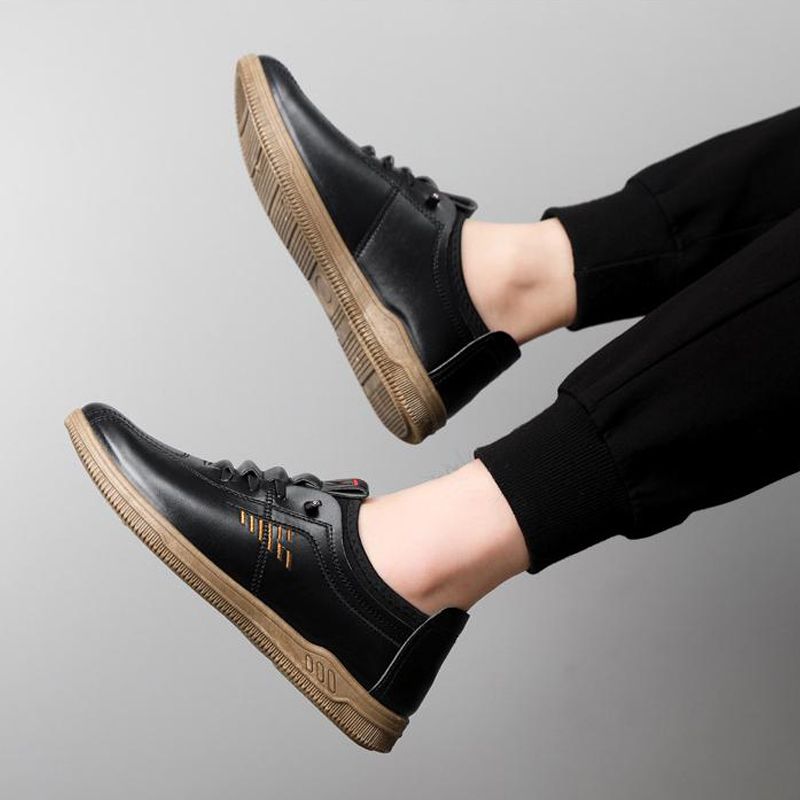 Thor Size 41-44 Men's PU Leather shoes boys fashion single shoes students soft artificial leather driving shoes Daddy business shoes non-slip shoes  black